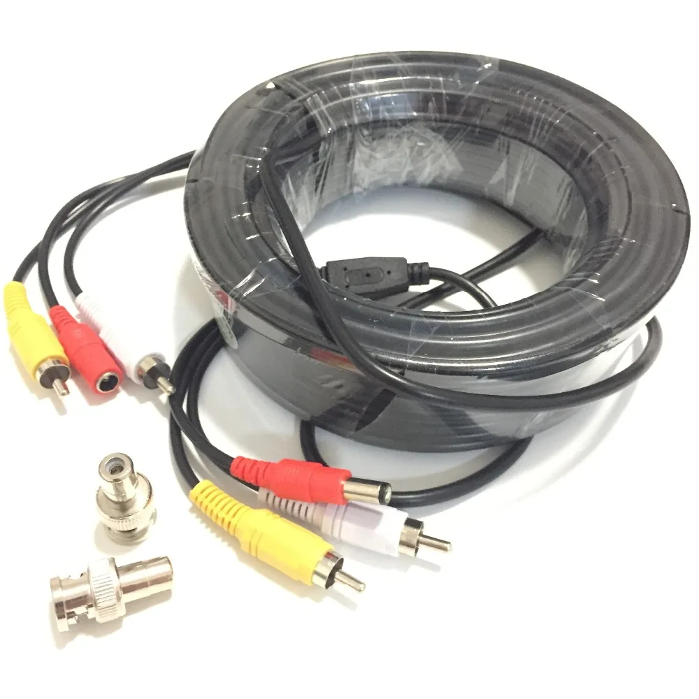 150 футов 30 м 20 м Аудио Видео силовой камеры безопасности кабель с RCA BNC адаптер кабеля питания для безопасности микрофона камера использования DVR CCTV