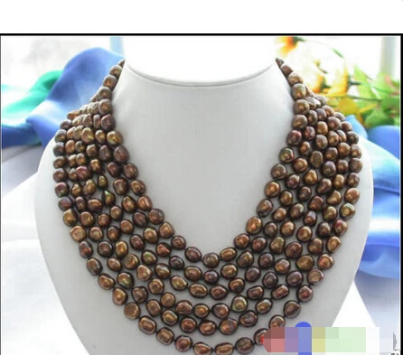

FREE SHIPPING>@@> 100" 8-10MM COFFEE BAROQUE FRESHWATER CULTURED PEARL NECKLACE