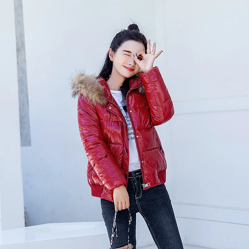 Зимняя женская парка блестящее короткое пальто с капюшоном теплая верхняя