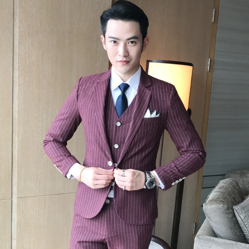 

Men's Host Wedding Ceremonial Suit Three-piece Slim Suit Banquet Dress Costume Mariage Homme
