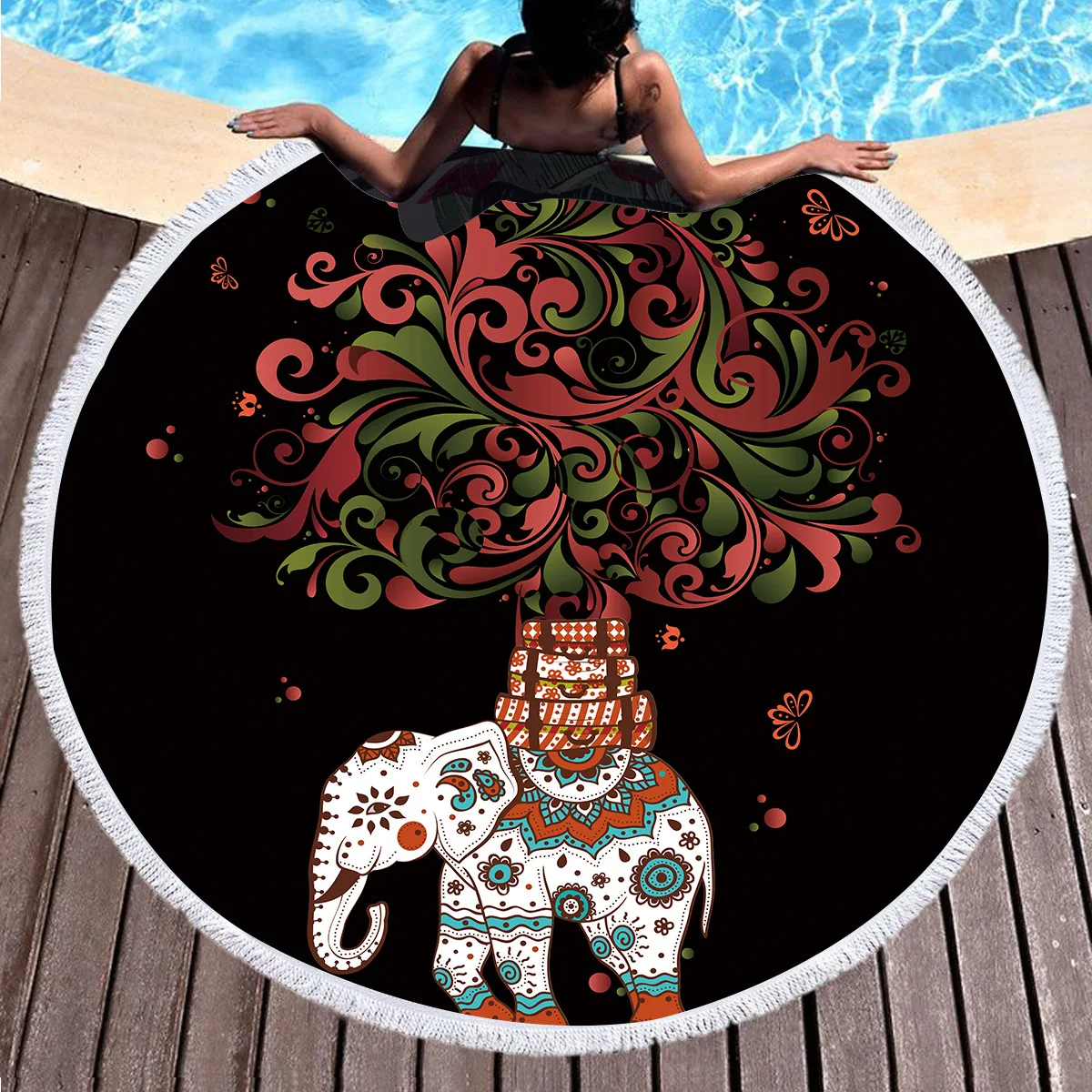 Летние большие круглые пляжные полотенца с принтом индийского слона из