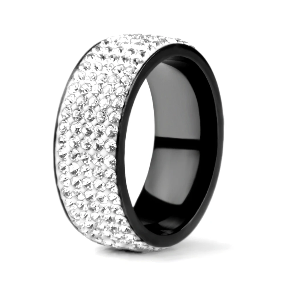 

Fashion Shining 5 Row Lines Rhinestone Paved Stainless Steel Ring Women Men Engagement Ring Jewelry 11