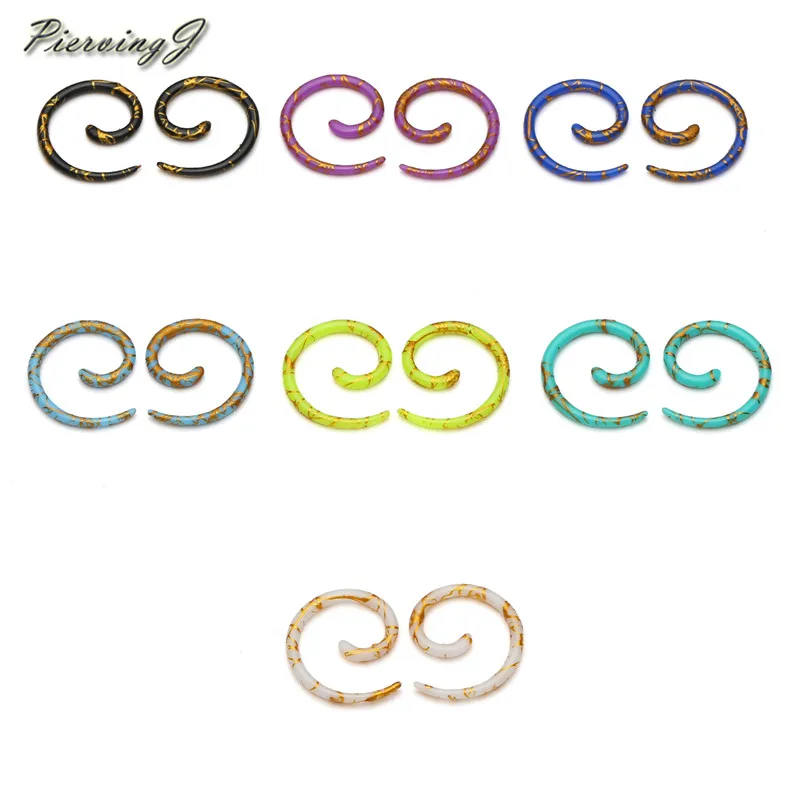 PiercingJ 7 пар/компл. 1,6-20 мм акриловые желтый покрытием смешанные цвета спираль улитка уха удлинитель с коническим отверстием производства украшения для ушного пирсинга