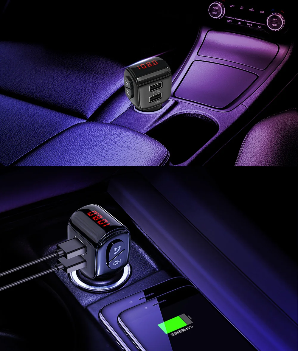 JONSNOW A01 мини-автомобиль Зарядное устройство MP3 плеер двойной USB Автомобильное устройство для быстрой зарядки Bluetooth 5,0 fm-передатчик 68dB Беспроводной Bluetooth Car Kit
