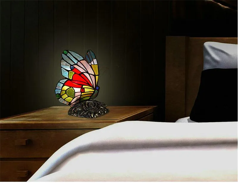 Витражный цветной маленький цветок Tiffanylamp Милая бабочка декоративный ночной Светильник детский светодиодный ночной Светильник для детей