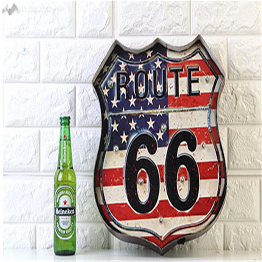 JW_American Route 66 неоновые вывески для дома настенные светильники Декор Винтаж Флаг США светодиодный светильник с подсветкой вывески Бар Гараж; клуб Dropshipper