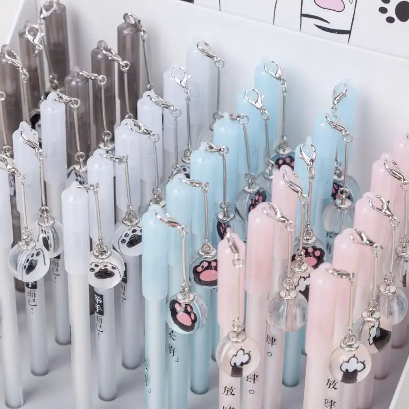 2X Kawaii Cat's Paw Csystal шариковая подвеска Гелевая Ручка-роллер ручка Студенческая канцелярская школьная офисная поставка черный 0,5 мм