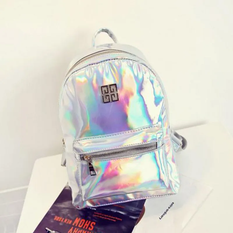 Голографический рюкзак mochilas feminina, женский серебряный Голографический лазерный мужской рюкзак, кожаный рюкзак, школьные сумки zaino