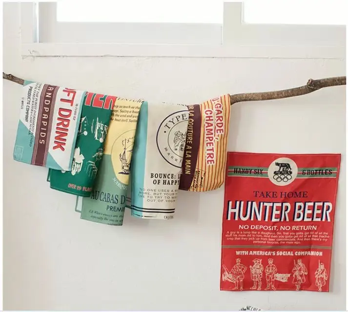 Винтажная стеганая ткань из хлопка и льна в стиле ретро с изображением коллажа