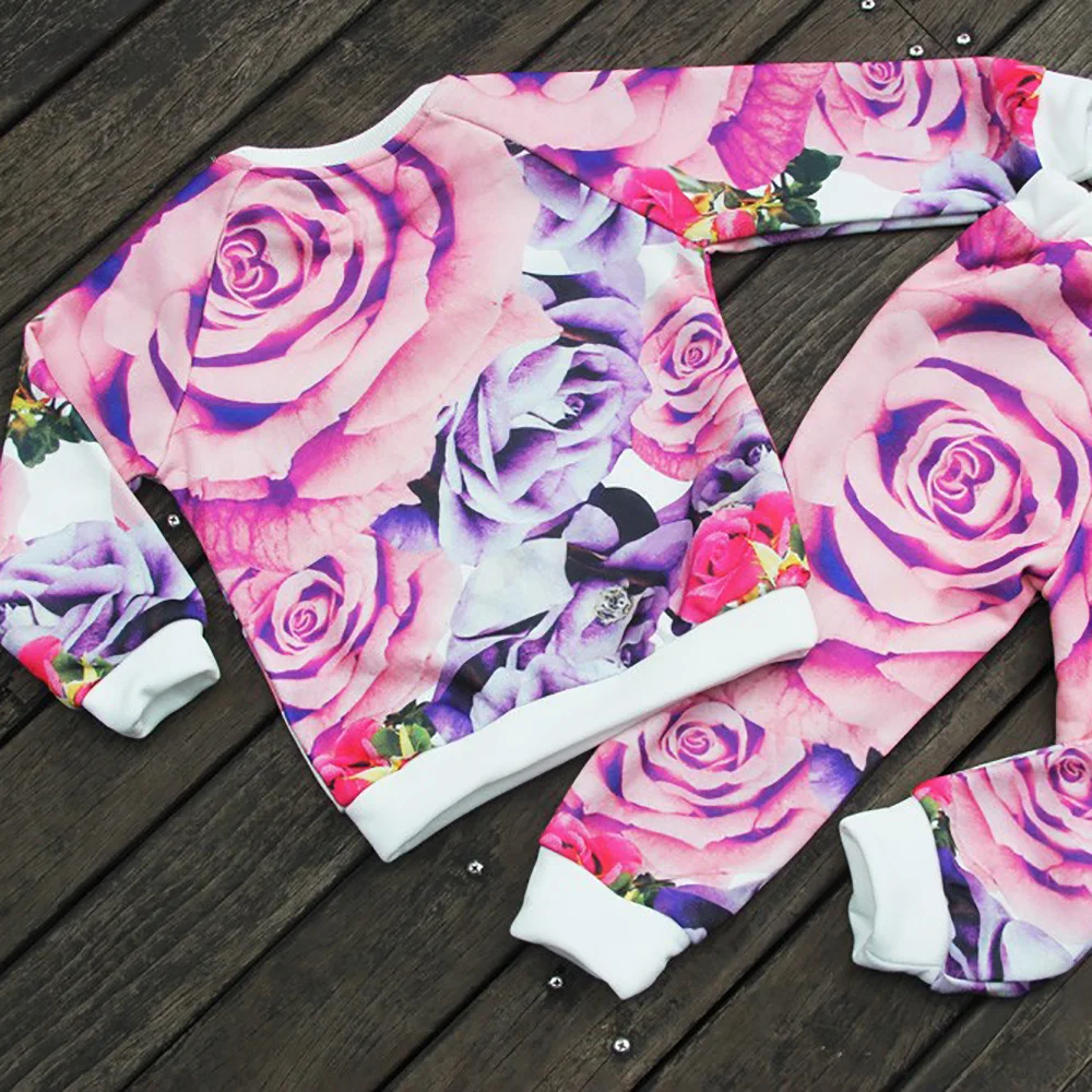 Новый модный новый эксклюзивный наряд комплекты с розой для милых детей Топ