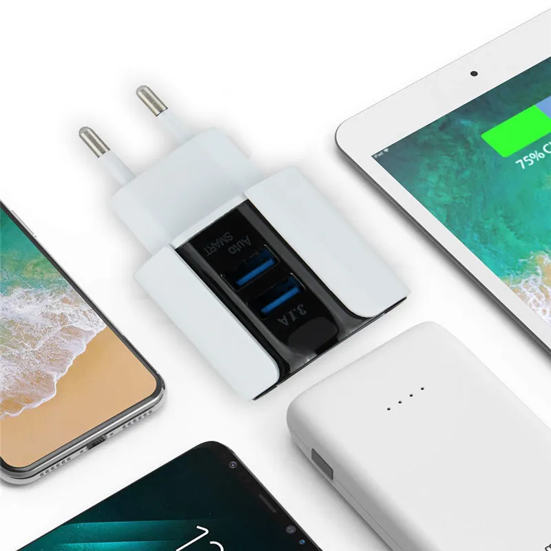 QC3.0 зарядное устройство для путешествий с двумя выходами USB 15 5 Вт штепсельная