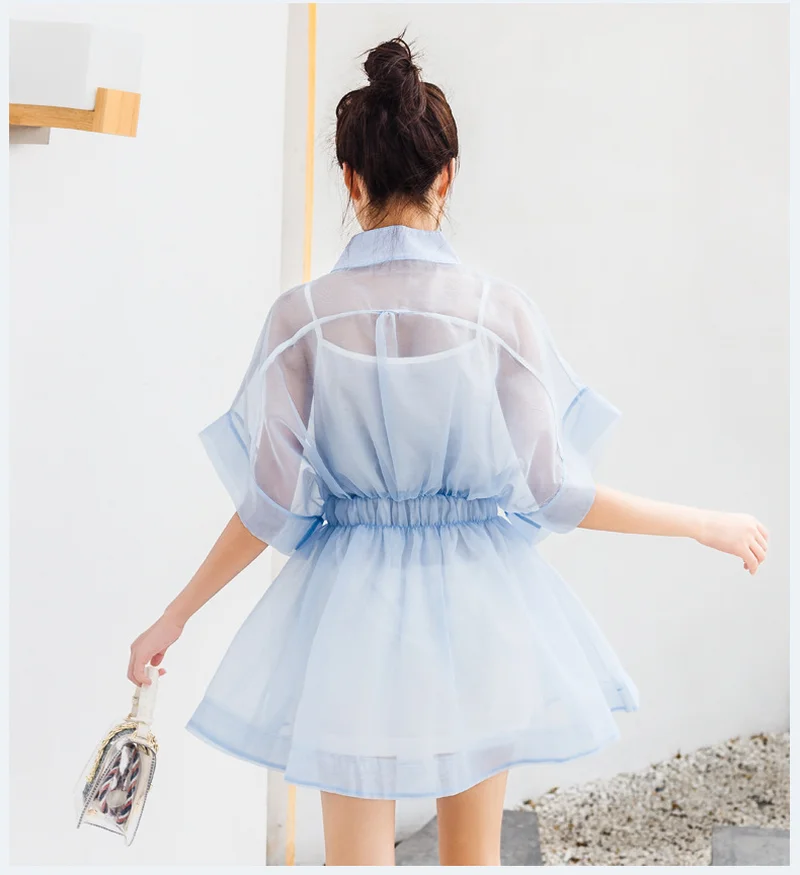 Женское платье из органзы однотонное газовое с рукавами двух предметов на весну