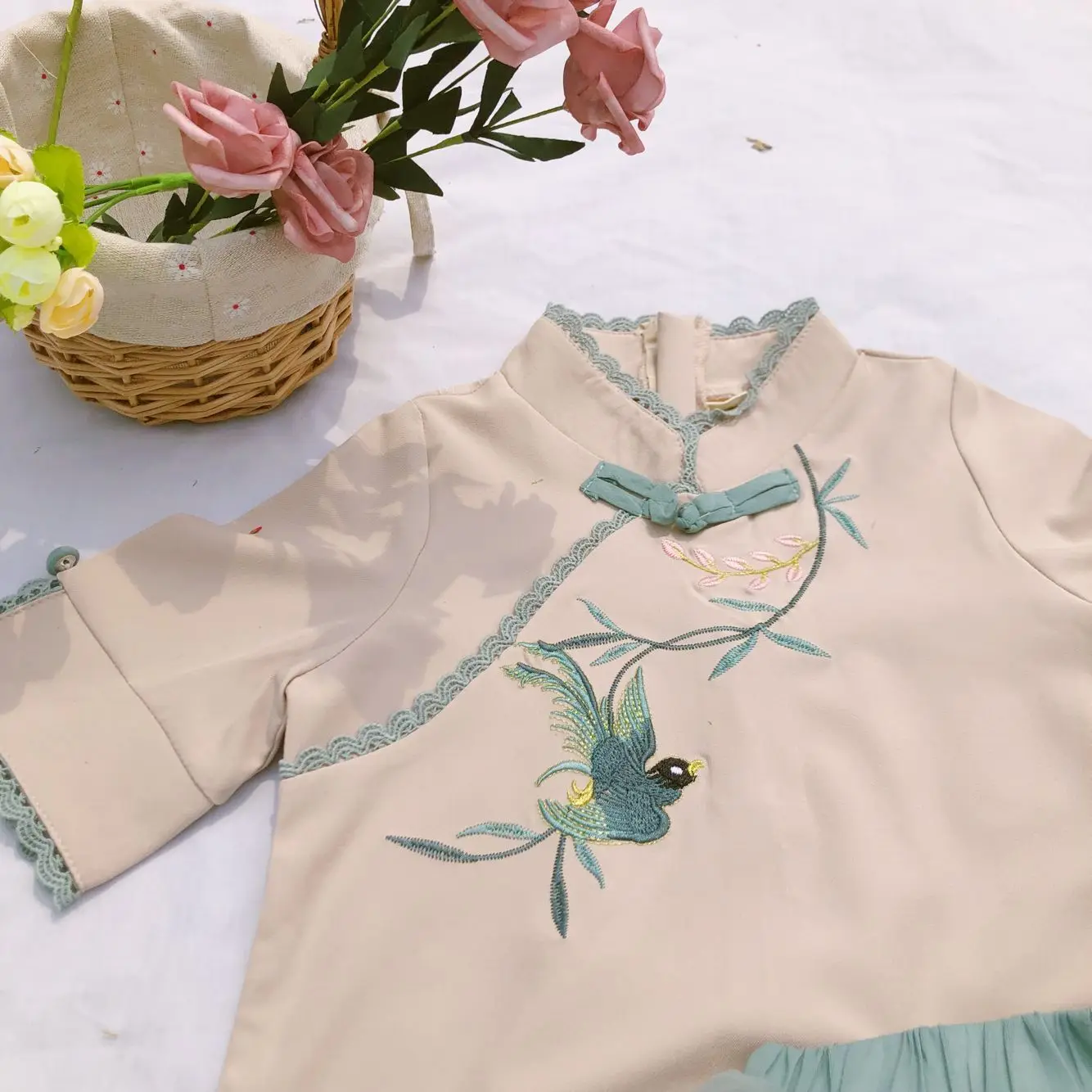 Новый летний костюм в национальном стиле для девочек 2019 г. платье китайском с