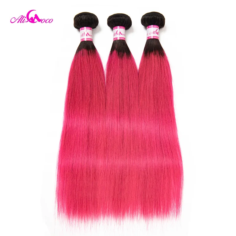 Прямые бразильские волосы Ali Coco 3 пряди с застежкой розовый цвет 10 30 дюймов 100%
