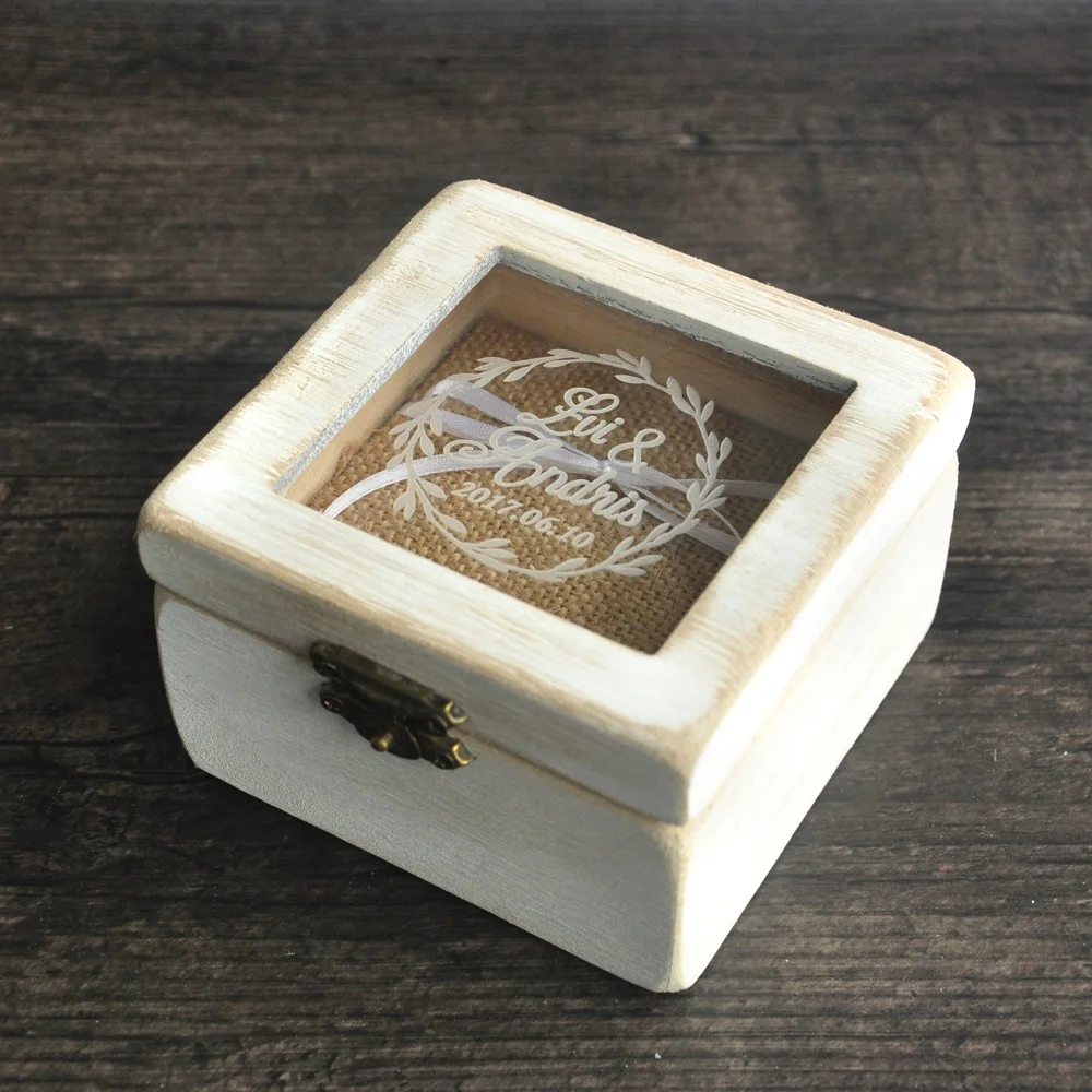 Персонализированная Коробка для обручального кольца стеклянная коробка подушка