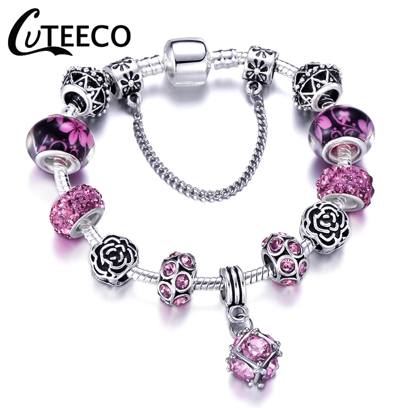 CUTEECO старинные серебряные талисманы браслеты для женщин Новые Микки хрустальные бусины для рукоделия Fit брендовый браслет для женщин Pulseira ювелирные изделия