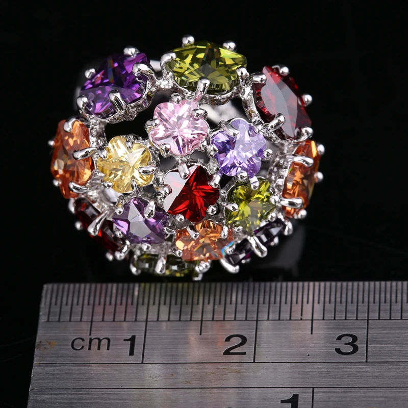 Мода года Цветы Сердце Форма Многоцветный Morganite Гранат Для женщин партии изделия 925 стерлингов Серебряные кольца Размеры 6 7 8 9 S1411