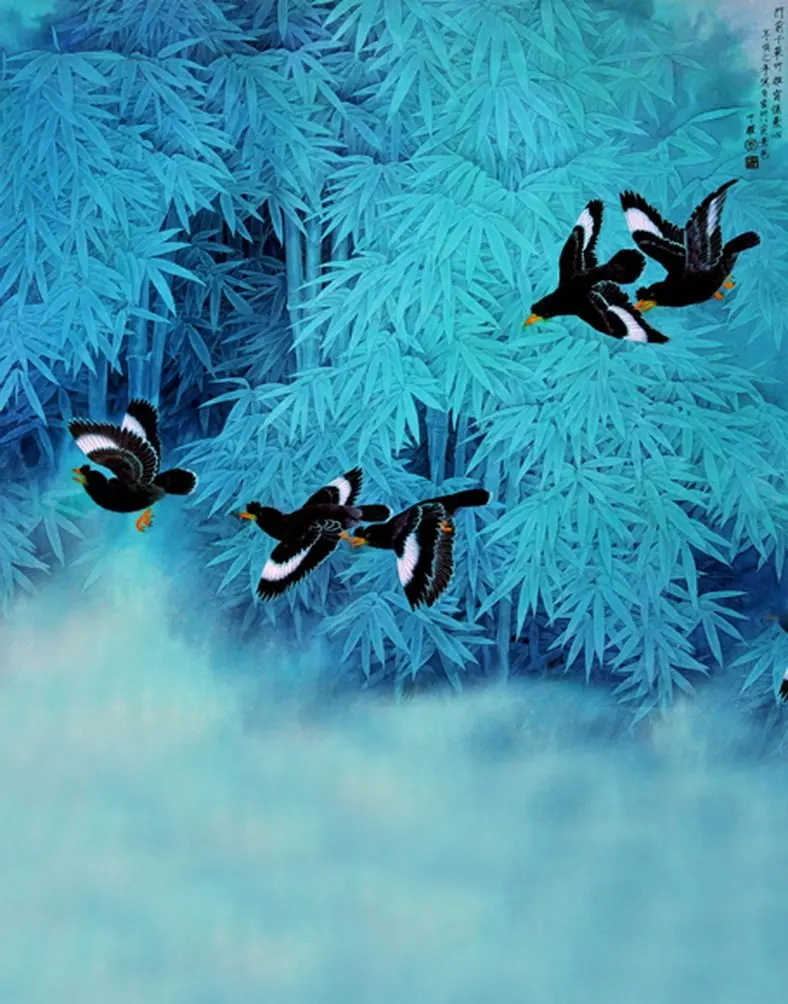 

5x7ft Chinese Painting Magpie Bamboo Photography Backdrops Photo Props Studio Background