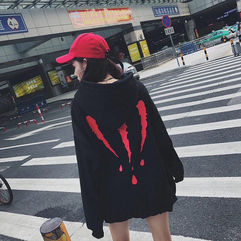 

Женский спортивный костюм 2018 версия свободного покроя с капюшоном Harajuku плотное Пальто модная куртка топы с графическим принтом Свитшот дли...