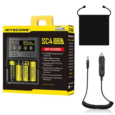 SC4 with cable bag NITECORE SC4 интеллектуальное зарядное устройство для быстрой зарядки превосходное зарядное устройство с 4 слотами 6A общий выход совместимый IMR 18650 14450 16340 AA аккумулятор - Цвет: SC4 with cable bag