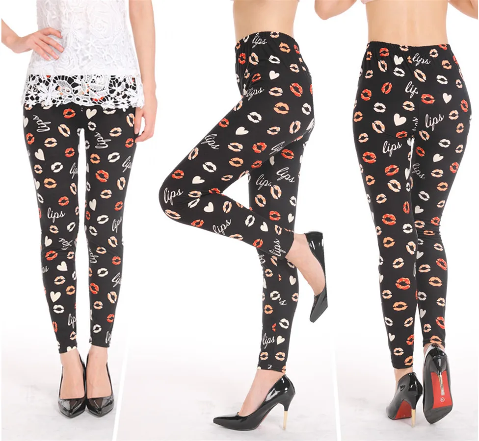 Godier леггинсы модные облегающие новые для женщин с цифровой печатью красные губы