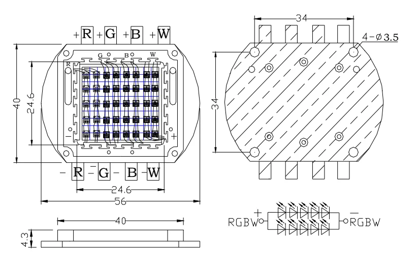 Высокая мощность rgb w светодиодные чипы 40W RGBW COB светодиодные круглые стенты светодиодный модуль
