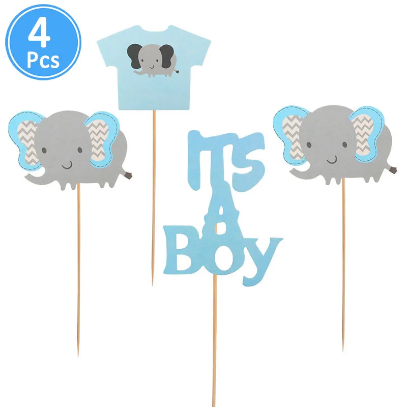 4pcs blue topper Babyshower мальчик девочка слон кекс Топпер Baby Shower Photo Booth Реквизит пол Показать аксессуары для фотобудки - Цвет: 4pcs blue topper