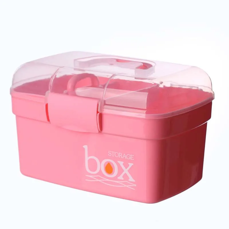 Pink Medicine Box Семейный очень большой медицинский ящик, двухслойный медицинский ящик для хранения экстренной медицинской помощи, портативный чемодан, медицинский набор - Цвет: Pink Medicine Box