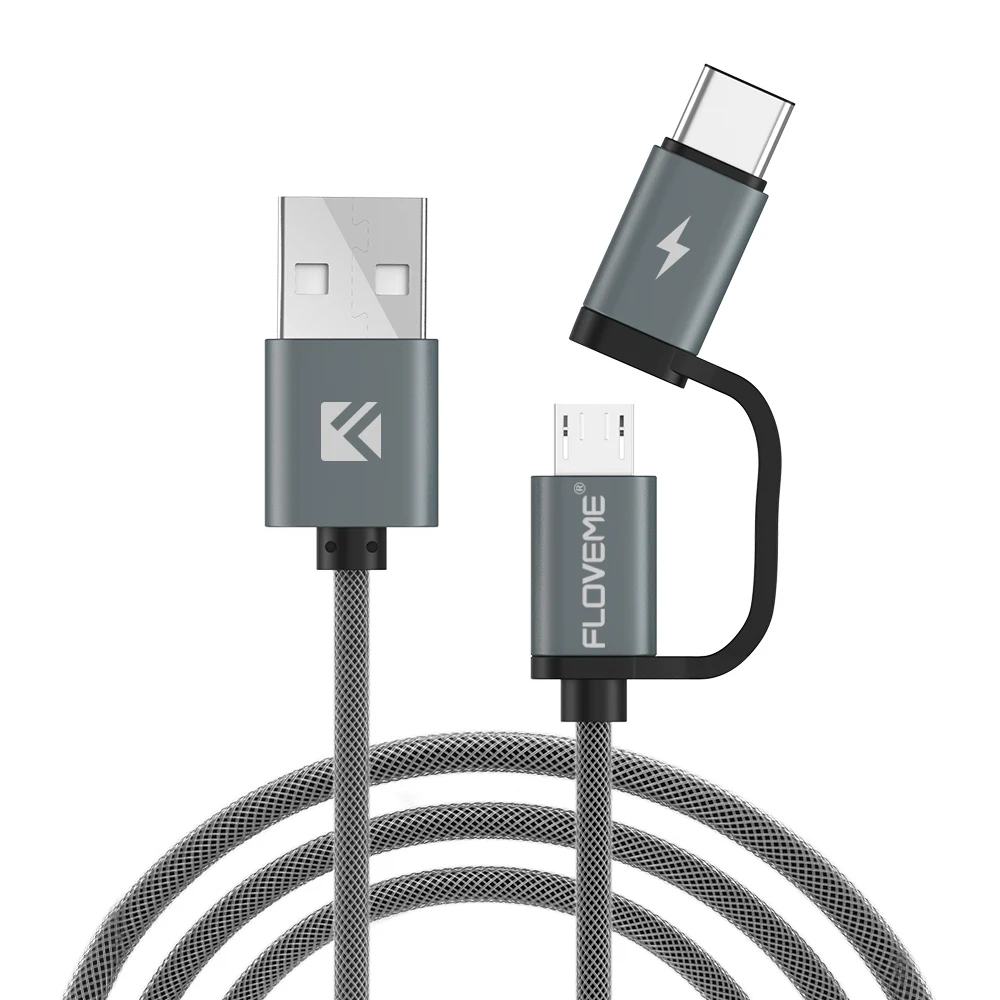 FLOVEME Быстрая зарядка QC 3,0 Micro USB кабель для samsung S7 S6 htc M8 M9 2 в 1 usb type-C кабель для samsung S8 S9 huawei P10 - Цвет: Grey