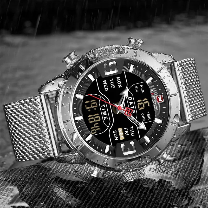 Relogio Masculino Naviforce лучший бренд класса люкс Спортивные Цифровые мужские часы в стиле милитари хронограф из нержавеющей стали мужские наручные часы 9153