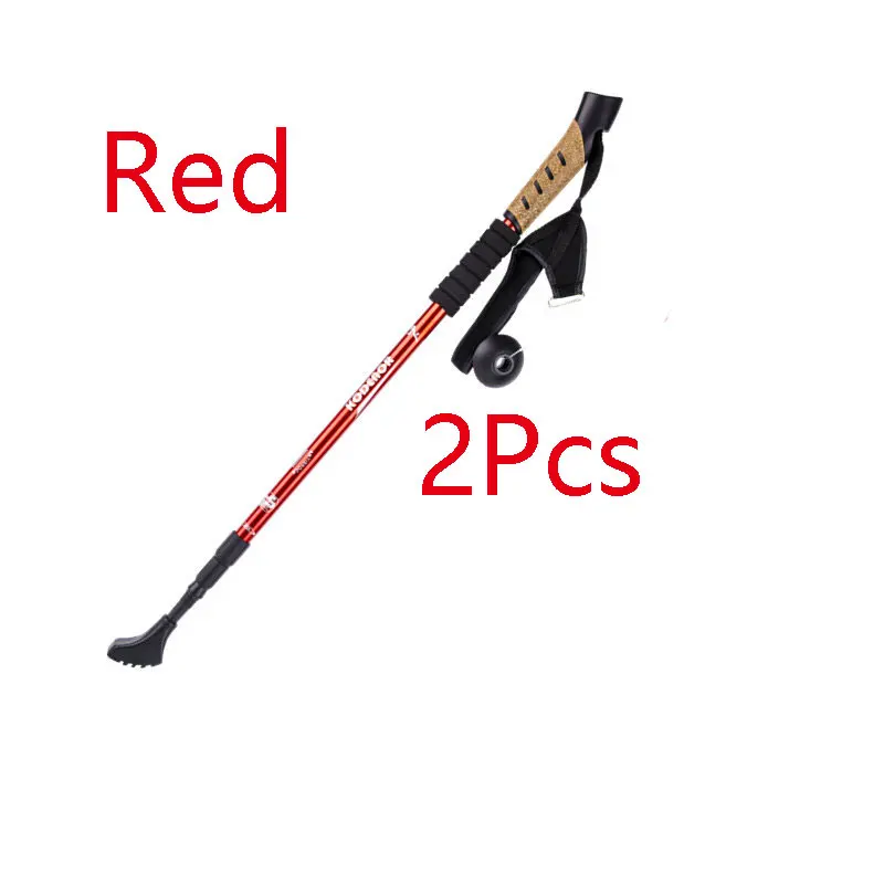 Red 2pcs Анти шок скандинавские трости телескопические треккинговые походные палки уличные сверхлегкие трости с резиновыми наконечниками регулируемые - Цвет: Red 2pcs