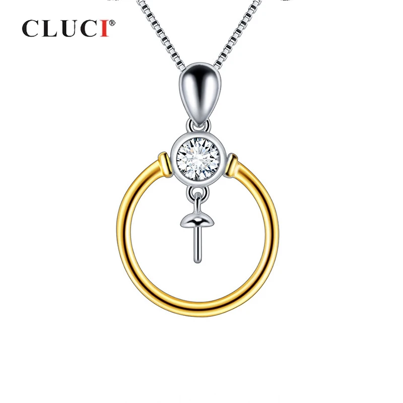 

CLUCI Серебро 925 золотой цвет подвеска с круглой жемчужиной крепления Женские Подвески Подвеска ювелирные изделия 925 пробы серебряная подвеск...