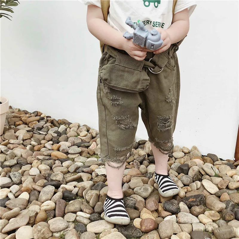 2019 модные рваные джинсовые брюки с карманами в Корейском стиле для мальчиков и