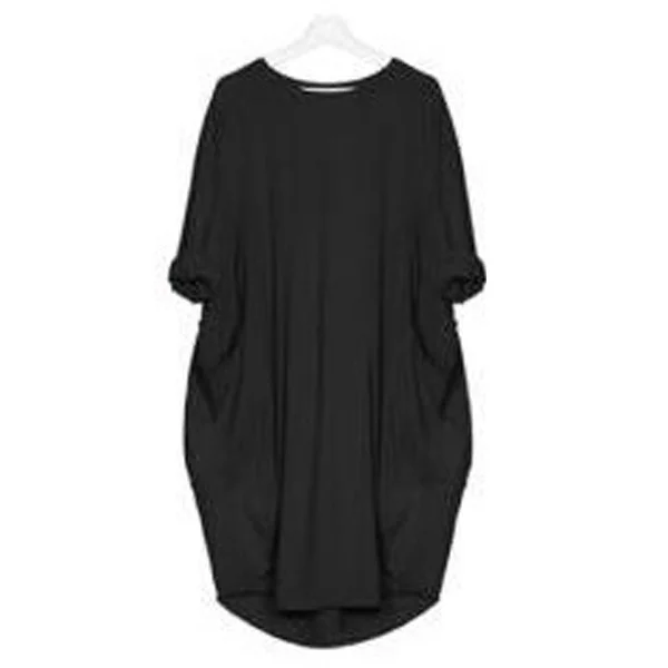 Женская мода Повседневный свитер свободное платье карман длинный рукав круглый