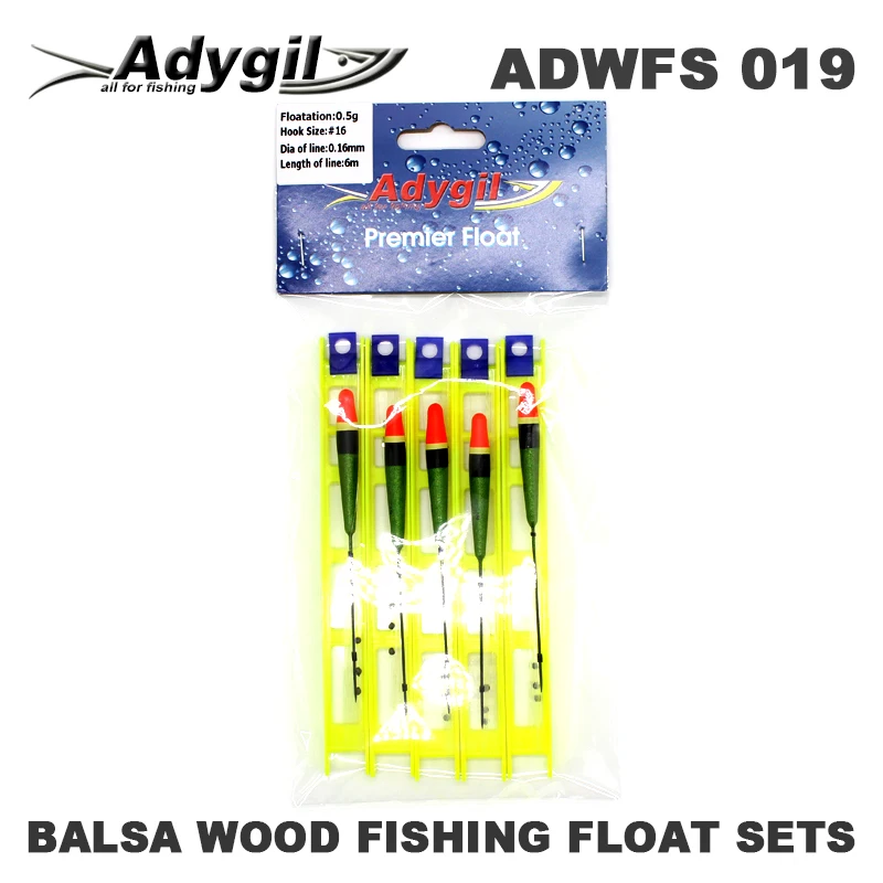 

Adygil Balsa Wood Fishing Float Sets ADWFS 019 Floatation 0.5g Length of Line 60cm Hook Size #16 5pcs/lot