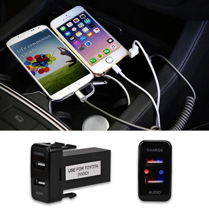 

1PCS 5V 2.1A Dual USB Car Charger Adapter Interface For Toyota 2 Port Car Cigarette Lighter Socket Car Charger Adapter
