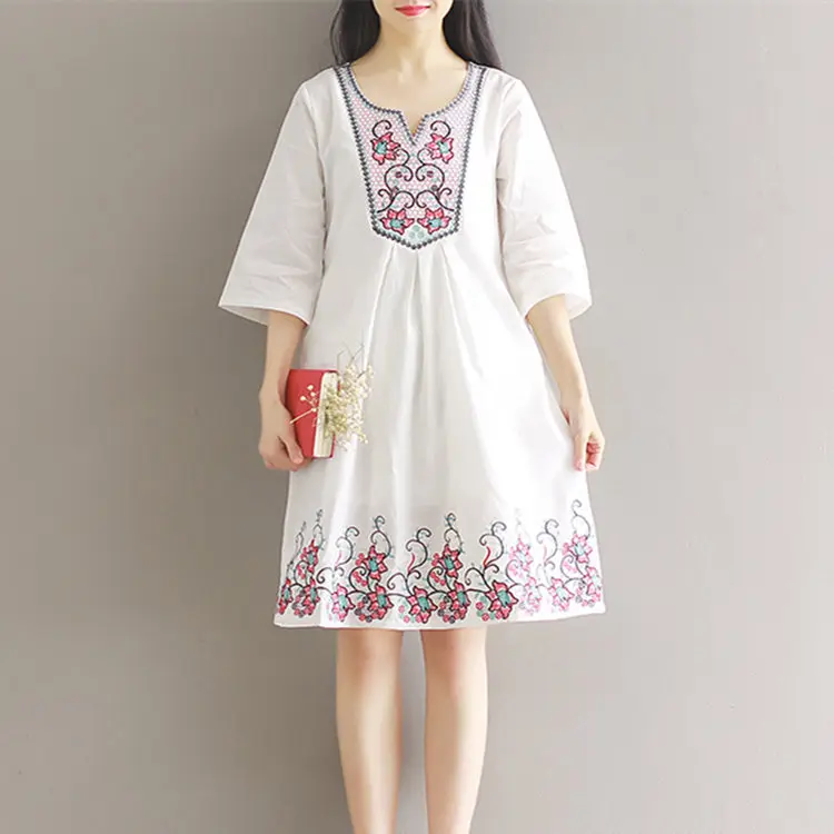 Новинка лета 2018 года хлопковые платья больших размеров с вышивкой в стиле ретро