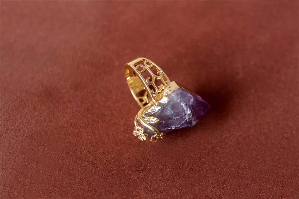 Druzy натуральное модное кольцо с кристаллом желтый кварц фиолетовое Золото Цвет Кристалл обручальные аметисты ювелирные изделия обручальные кольца для женщин