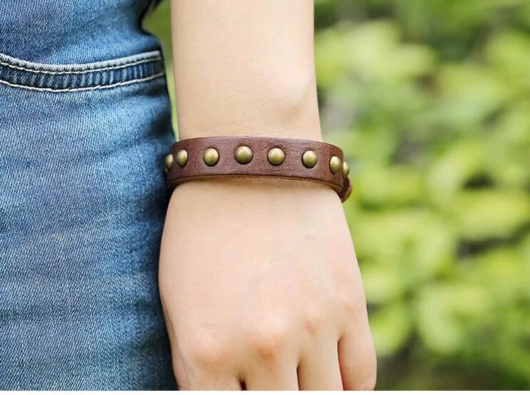 100% из натуральной яловой кожи браслет украшенная металлическими крестами