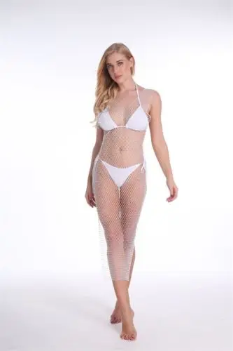 Женский купальник бикини Пляжное Платье накидка с сеткой украшенное