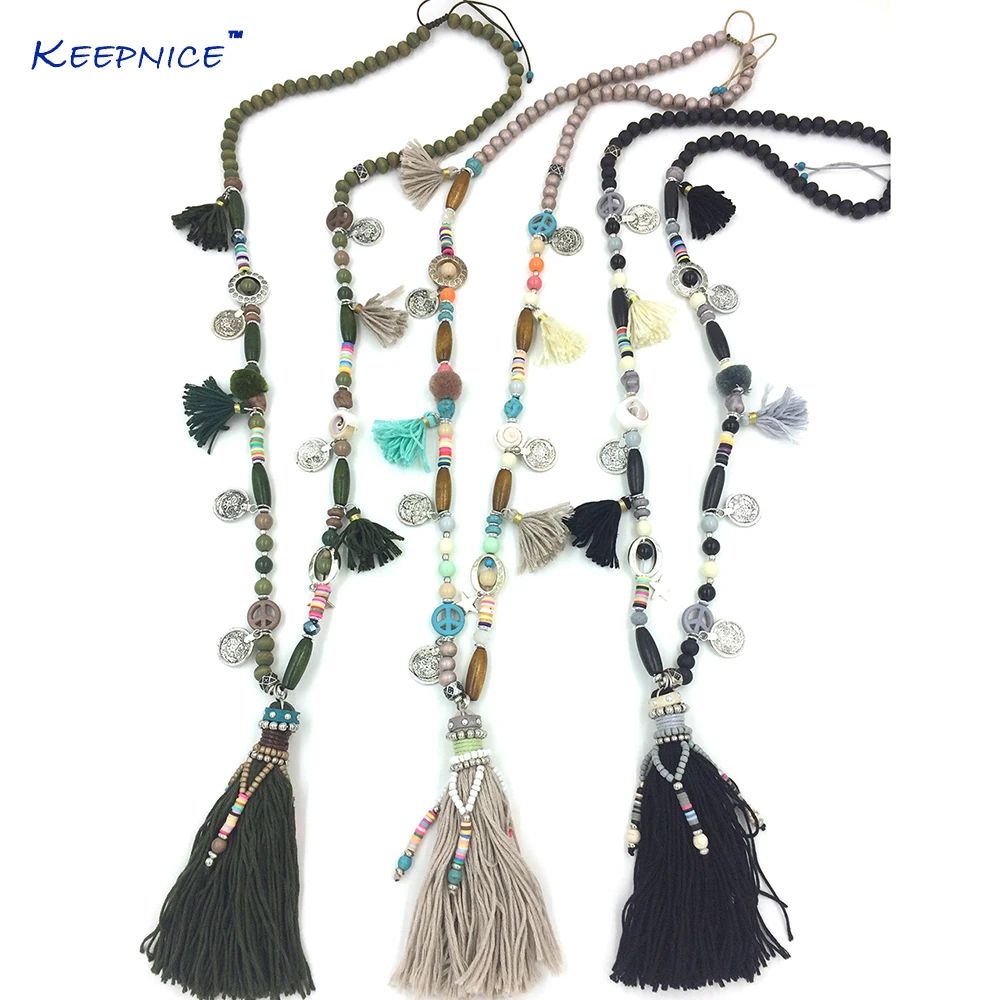 Бросился в богемном стиле Подвески древесина Maxi Цепочки и ожерелья ожерелье