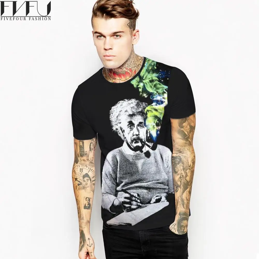 2017 Мода Футболка Мужчины 3D Футболки Черный Эйнштейна Печати Лето топы Тис С
