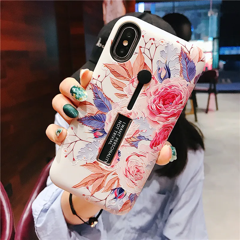 Luxury Flower Soft Silicon Hide Ring Case For iPhone X XS MAX 6S 6 7 8 Plus Cover Stand Holder Phone Iphone XR |