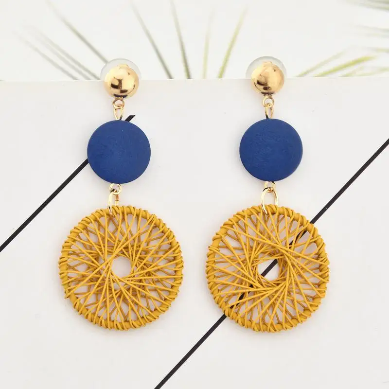 Yellow Корейская мода DIY деревянные круглые серьги полые сетчатые Висячие серьги для женщин серьги Модные ювелирные изделия Brincos Oorbellen - Окраска металла: Yellow