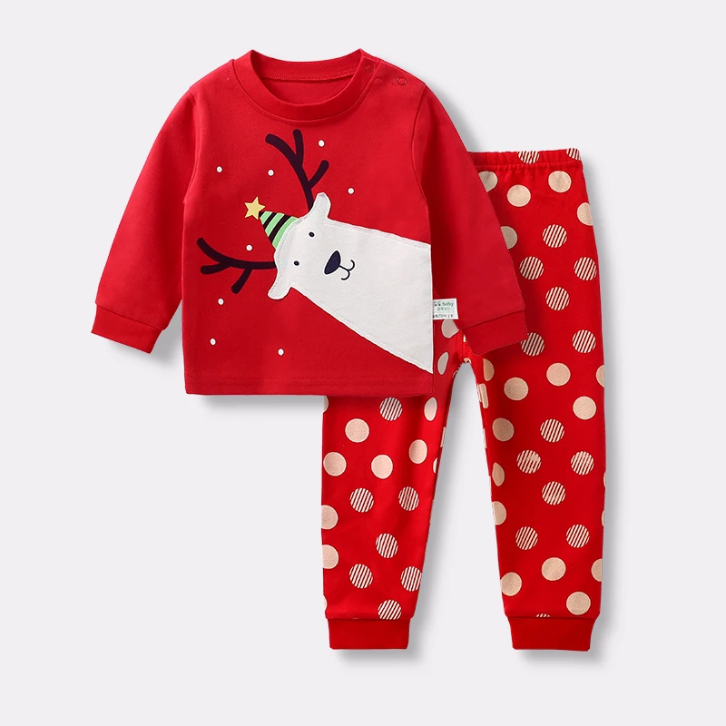 New Baby Girl Christmas Outfit Clothes Set Long Sleeve Clothing Sets Red Children's Pajamas Cotton Kids Boy Underwear Suits | Детская