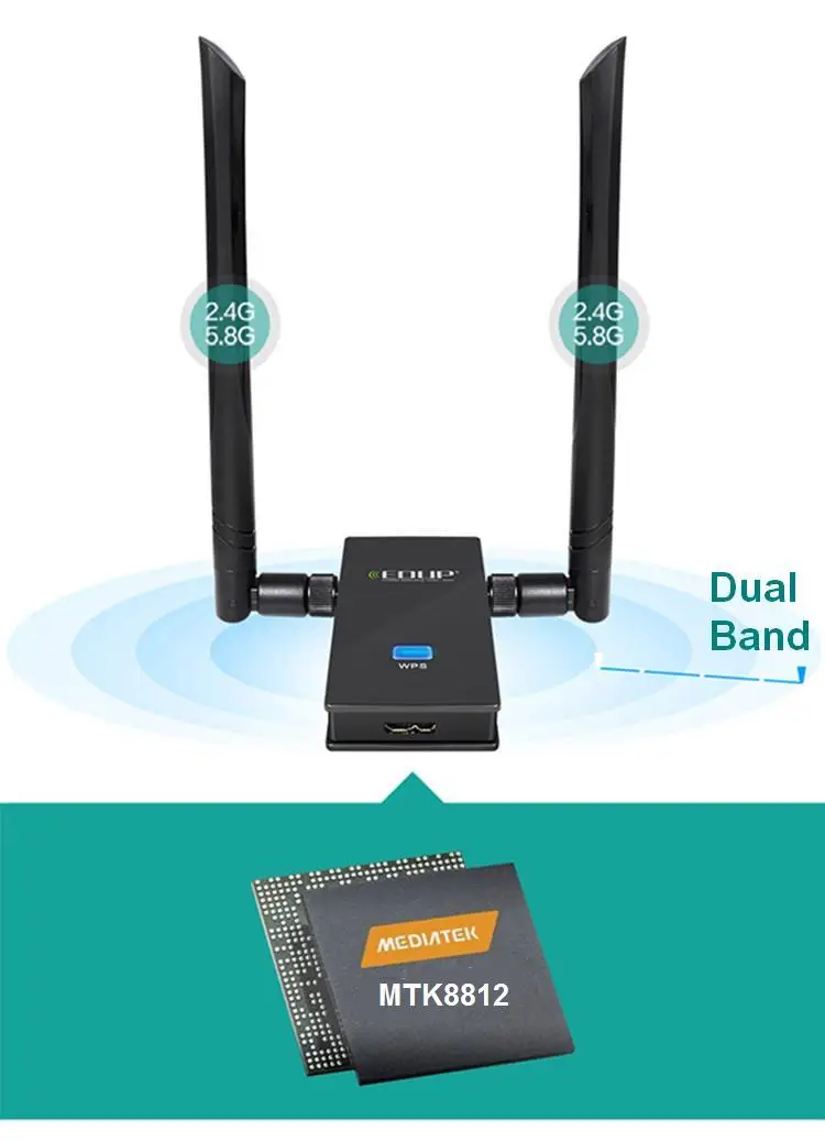 EDUP USB 3,0 двухдиапазонный 2,4 ГГц/5 ГГц 1200 Мбит/с беспроводной адаптер сетевой Wifi карта с двумя Atennas