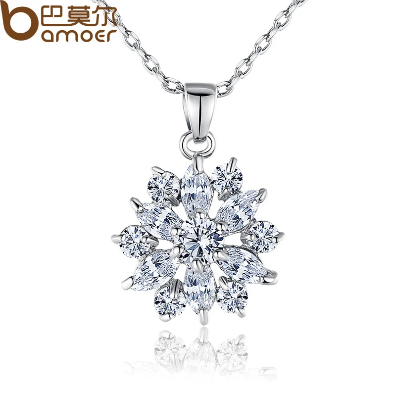 JIN028 Bamoer горячая распродажа 18 К настоящее позолоченный цветок ожерелья подвески с высокое качество кубический циркон для женщин подарок на день рождения JIN024 - Окраска металла: JIN028