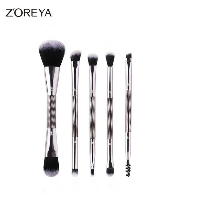 Zoreya 5 шт. набор кисточек для макияжа с двойной головкой с сумкой тени для век губ Макияж инструменты пудра основа кисти, косметический инструмент 40#708