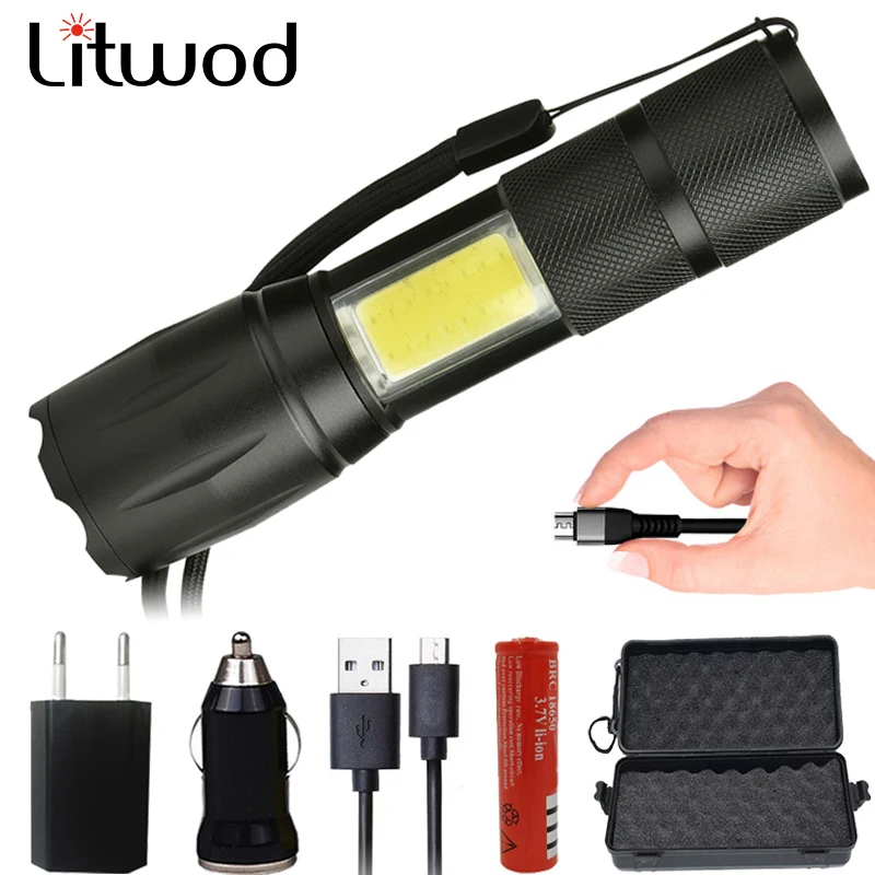 Litwod Z30 103C светодиодный фонарик XM L T6 + COB 5000лм Водонепроницаемый Свет Micro USB порт