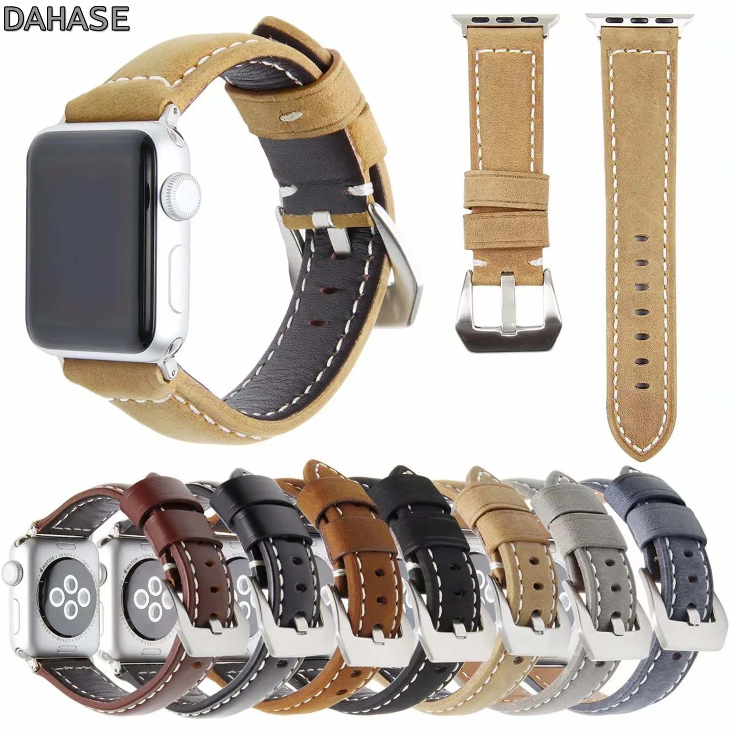 DAHASE винтажный матовый ремешок из натуральной кожи для Apple Watch Band 42 мм 38 Сменный